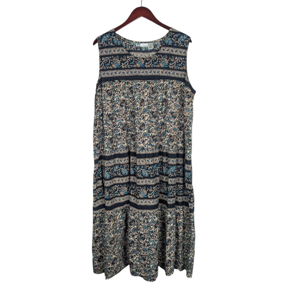 Vintage La Cera 90s Boho Tapestry Cotton Sundress Maxi Dress